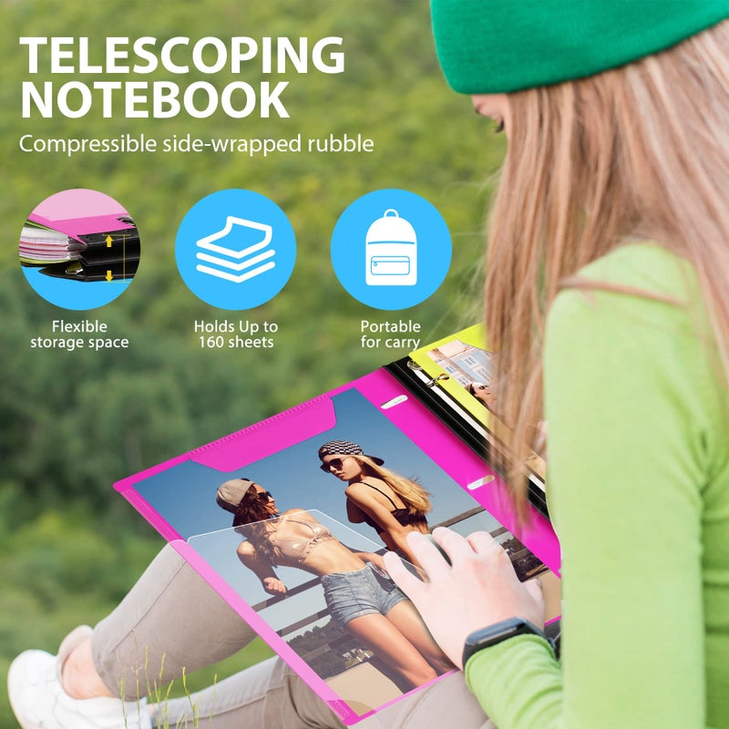 ووت آي WOT I 2-Pack Telescoping 3 Ring Binder Notebooks - غطاء قابل للتخصيص، 5 فواصل ومجلد جيب في منظم واحد رفيع (60 ورقة متضمنة)، وردي - Image 2